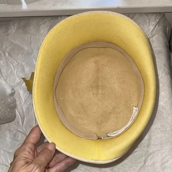 Vintage‎ 60s Marche Brand Light Yellow Cloche Hat with Bow Accent - Picture 5 of 7